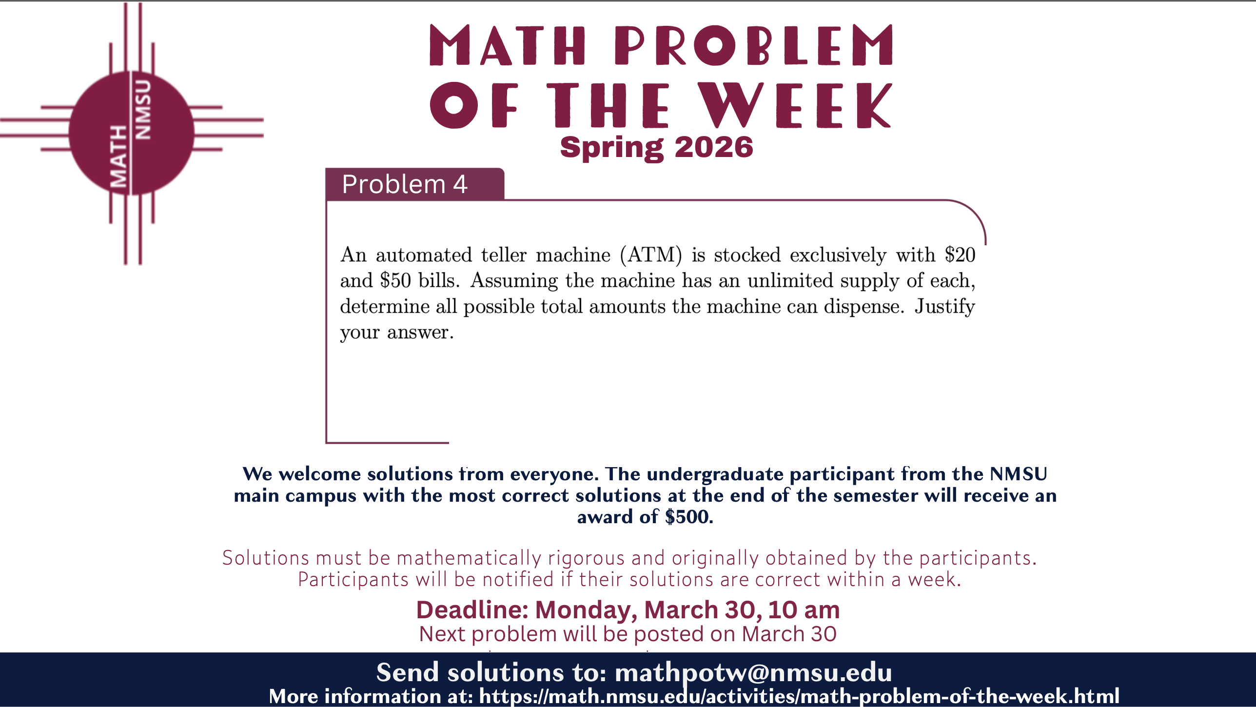 Math Problem of the Week | New Mexico State University - BE BOLD. Shape ...